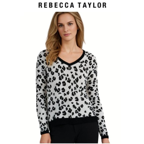 Rebecca Taylor Leopard Print V-Neck Lightweight High Low Sweater Top Size XS - Picture 3 of 6